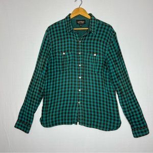 Salt Valley Mens Green Plaid Long Sleeve Button Up Mens Size L